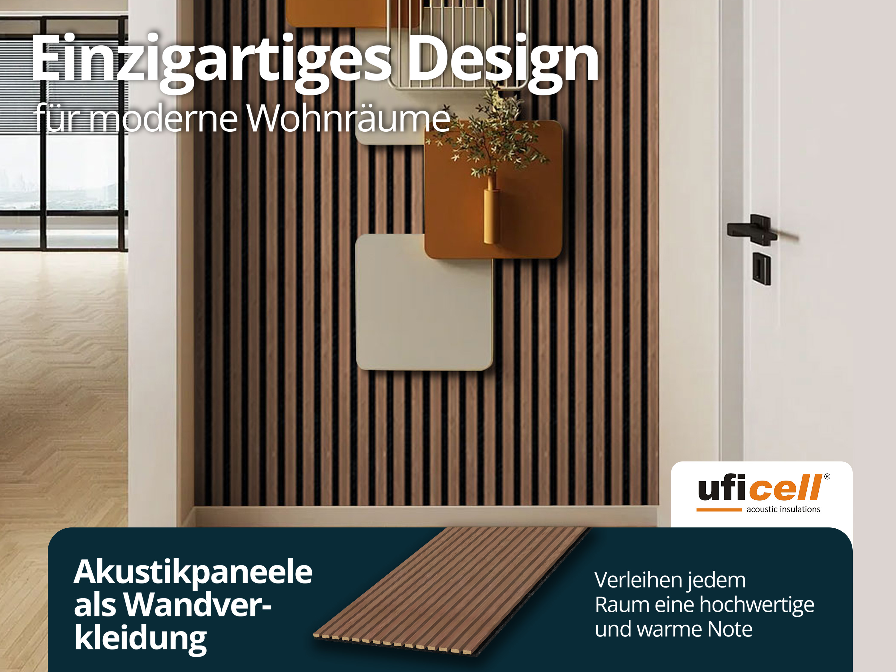 Akustikpaneel Walnuss 27 mm Filz Schwarz, Oberfläche: Echtholz, mehrere Formate
