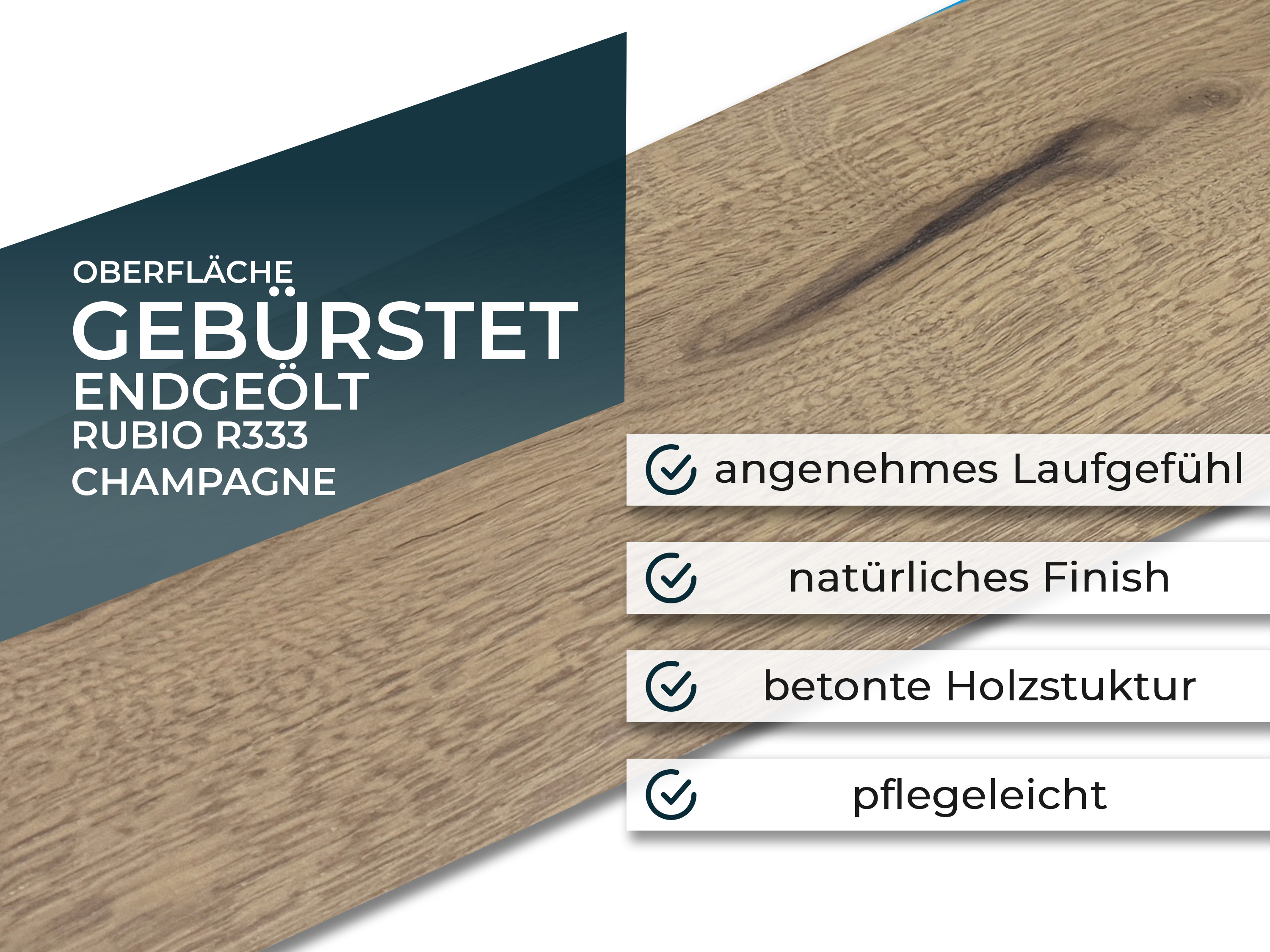 Parkettboden 3-Schicht Landhausdiele Eiche Rustikal Parkett gebürstet RUBIO R333 Champagne endgeölt