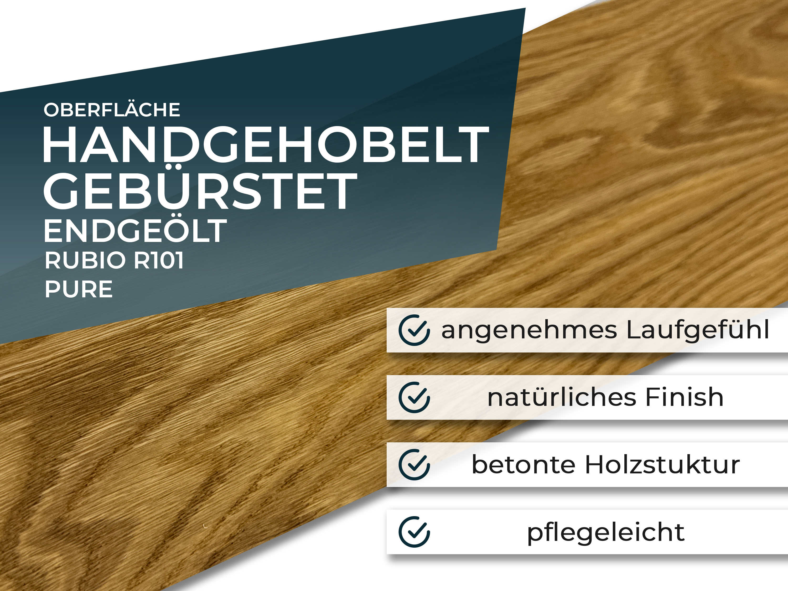 Parkettboden 3-Schicht Landhausdiele Eiche Rustikal handgehobelt gebürstet RUBIO R101 endgeölt, 5G Drop Down
