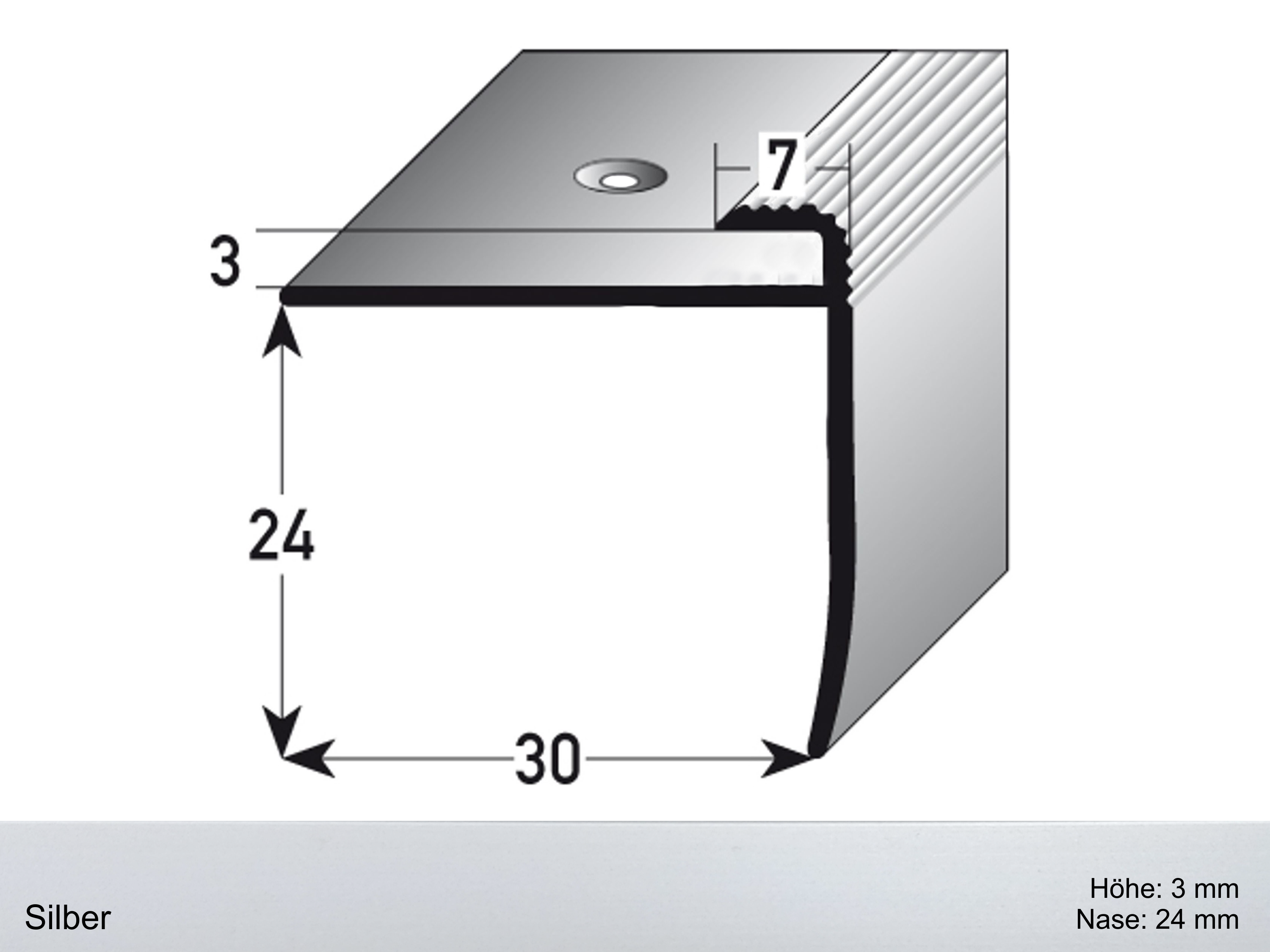 ufitec® Einschubprofil für Belagshöhen bis 3 mm mit 24 mm Nase Treppen-/Stufen Abschlussprofil
