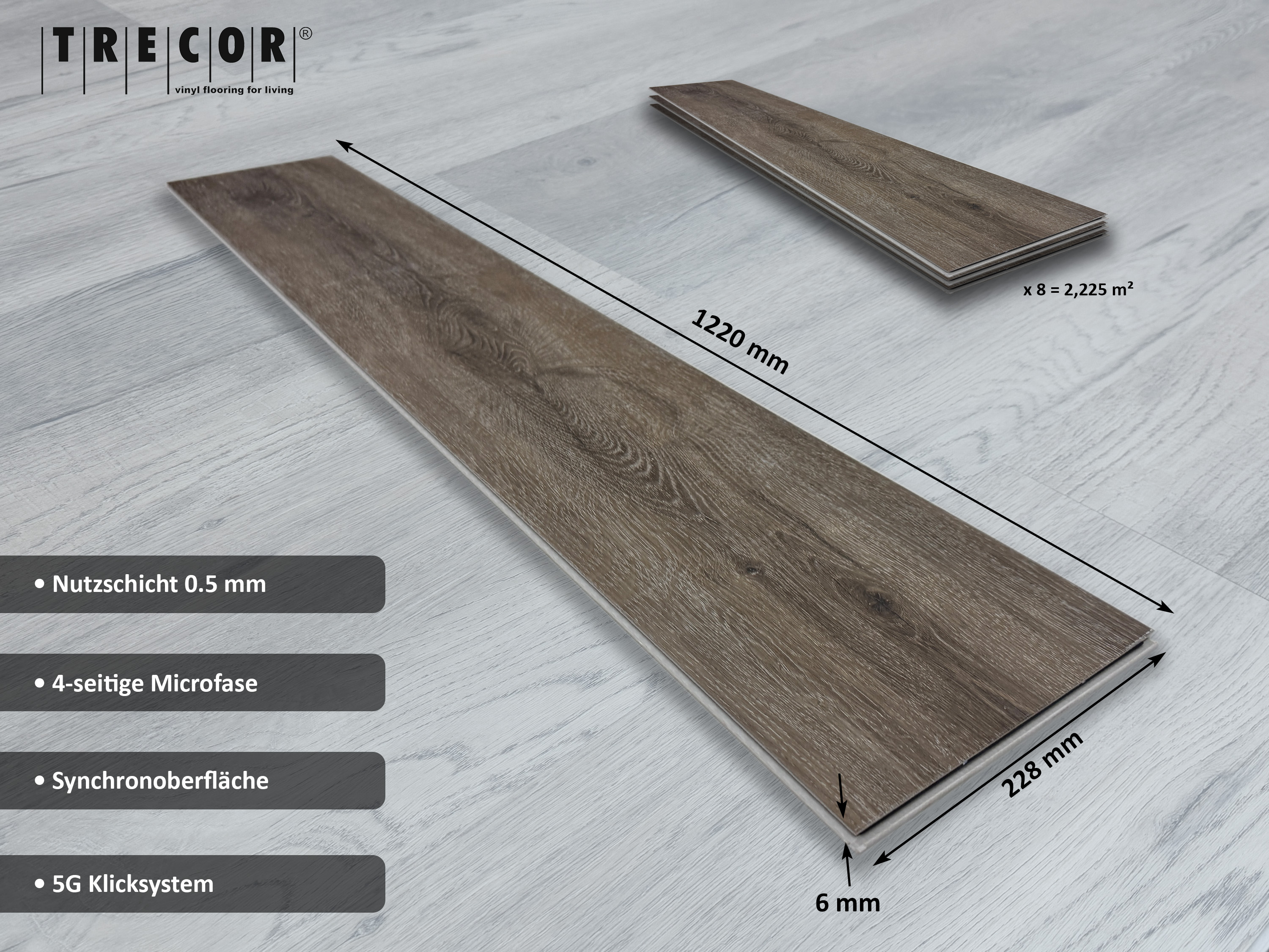 TRECOR® SPC / RIGID Klick Vinylboden Prestige Eiche Beige Landhausdiele - 5 mm - Synchronoberfläche - 5G Klick TRECOR® SPC / RIGID Klick Vinylboden Prestige Eiche Beige Landhausdiele - 5 mm - Synchronoberfläche - 5G Klick