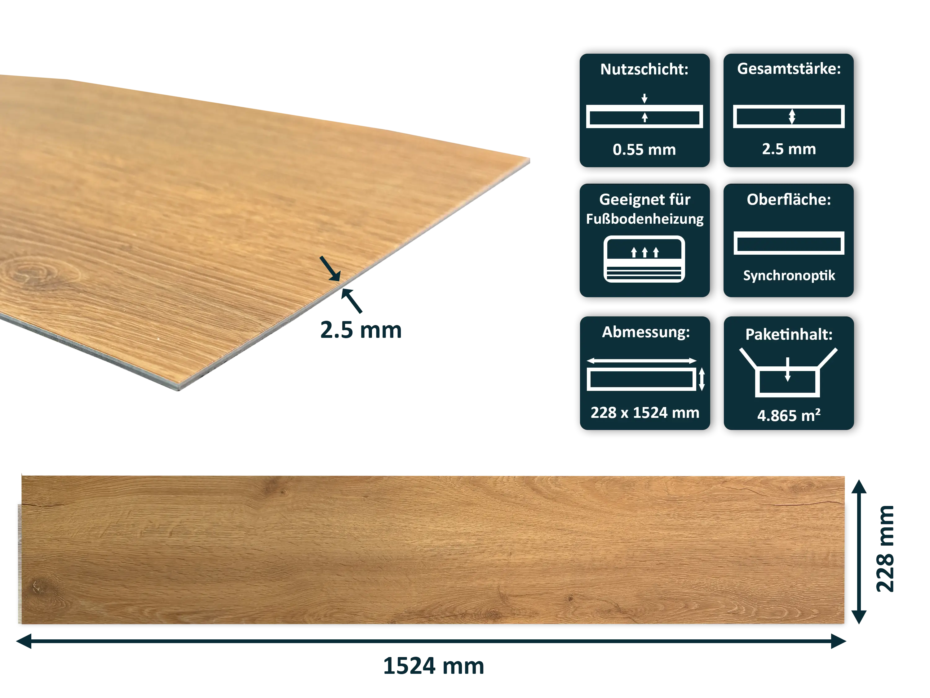 TRECOR® LVT Dryback Klebe Vinylboden Eiche Classic Hell Landhausdiele - 2,5 mm starker Designboden TRECOR® LVT Dryback Klebe Vinylboden Eiche Classic Hell Landhausdiele - 2,5 mm starker Designboden