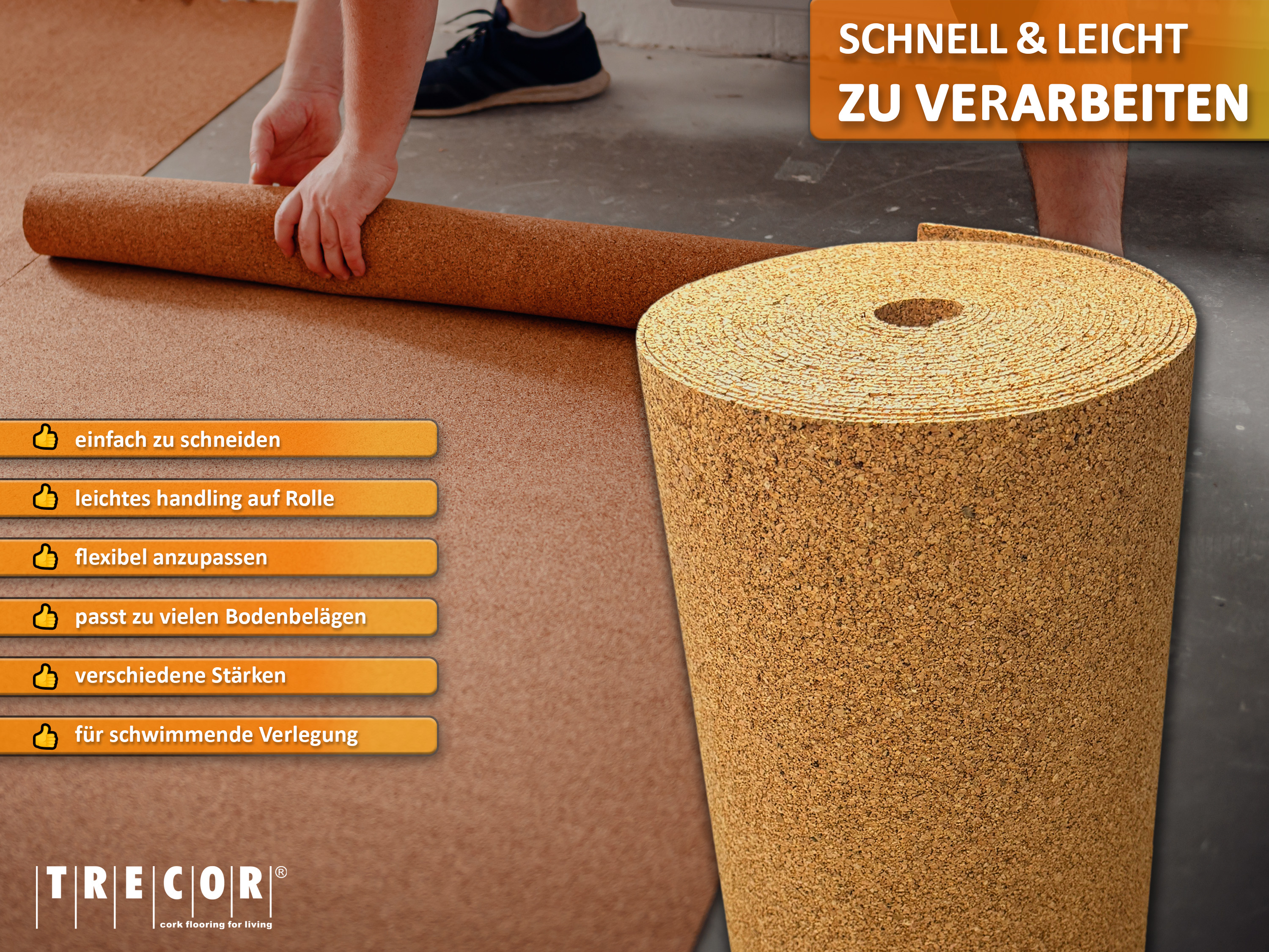 TRECOR® Rollenkork Kork Trittschalldämmung Korkunterlage TRECOR® Rollenkork Kork Trittschalldämmung Korkunterlage