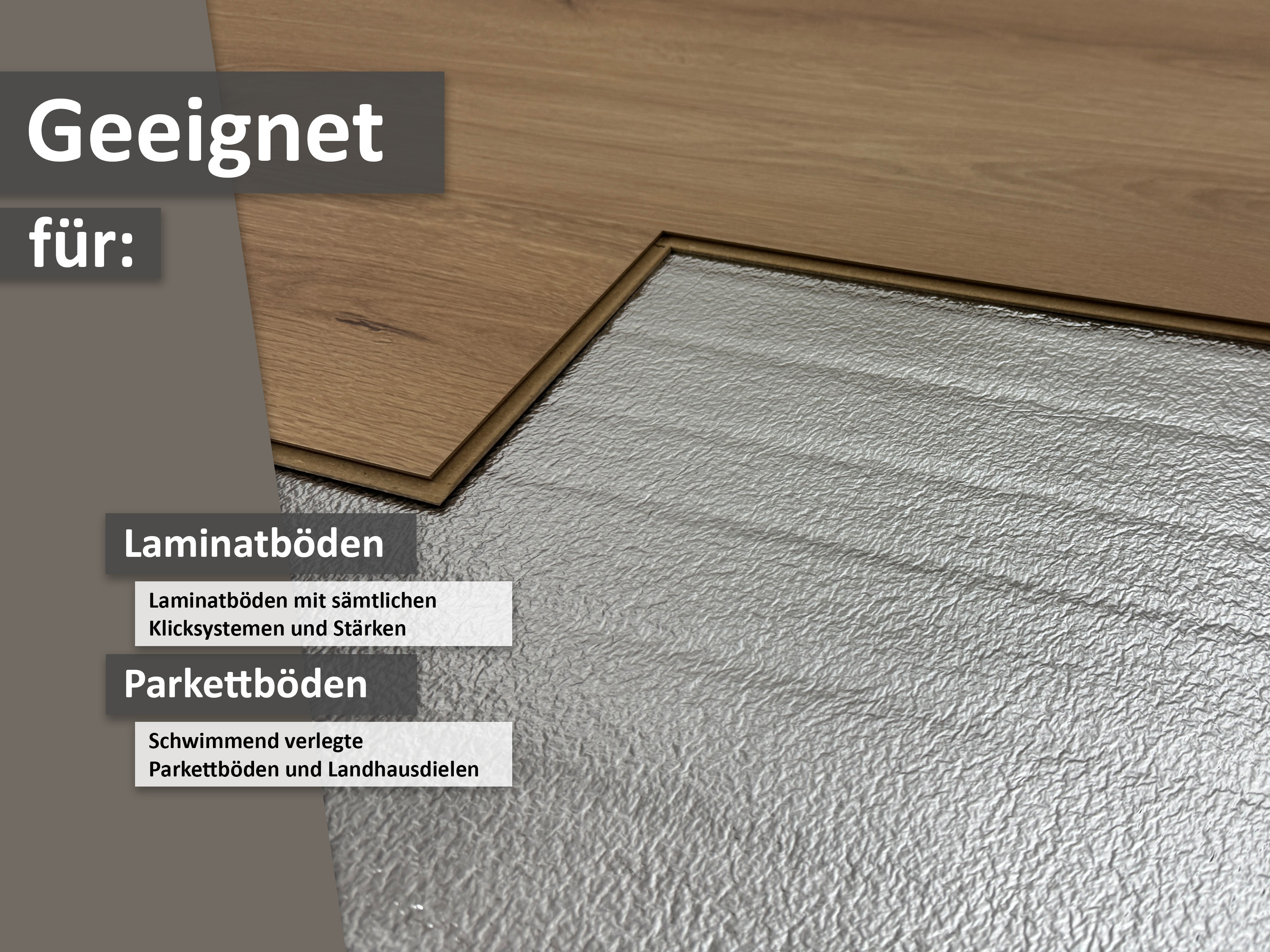 uficell® ALUPLUS PE-Schaum Laminat Verlegeunterlage Trittschalldämmung für Fußbodenheizung uficell® ALUPLUS PE-Schaum Laminat Verlegeunterlage Trittschalldämmung für Fußbodenheizung