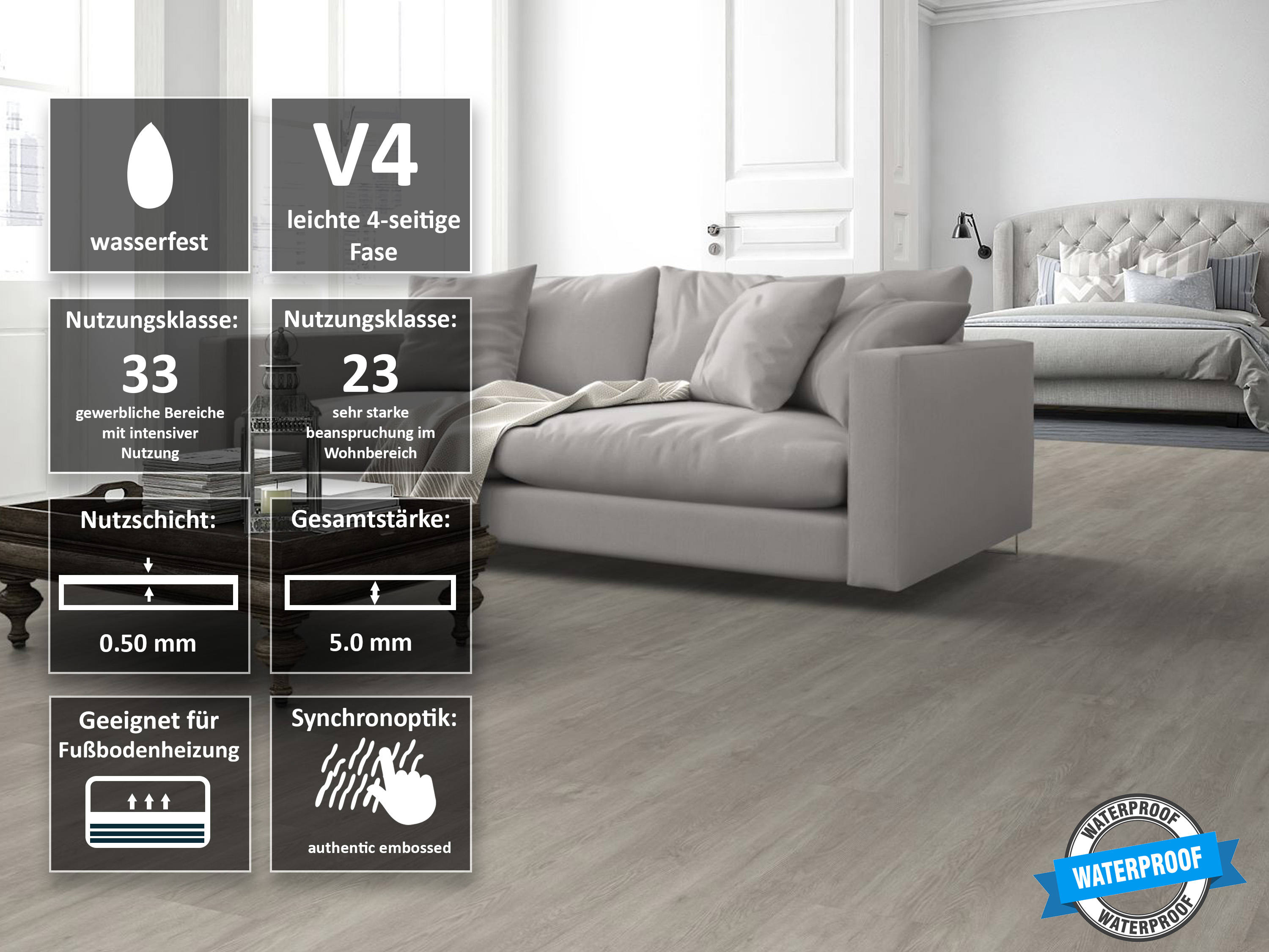 TRECOR® Klick Vinylboden RIGID 5.0 Landhausdiele Trend Oak White - 5 mm Stark TRECOR® Klick Vinylboden RIGID 5.0 Landhausdiele Trend Oak White - 5 mm Stark
