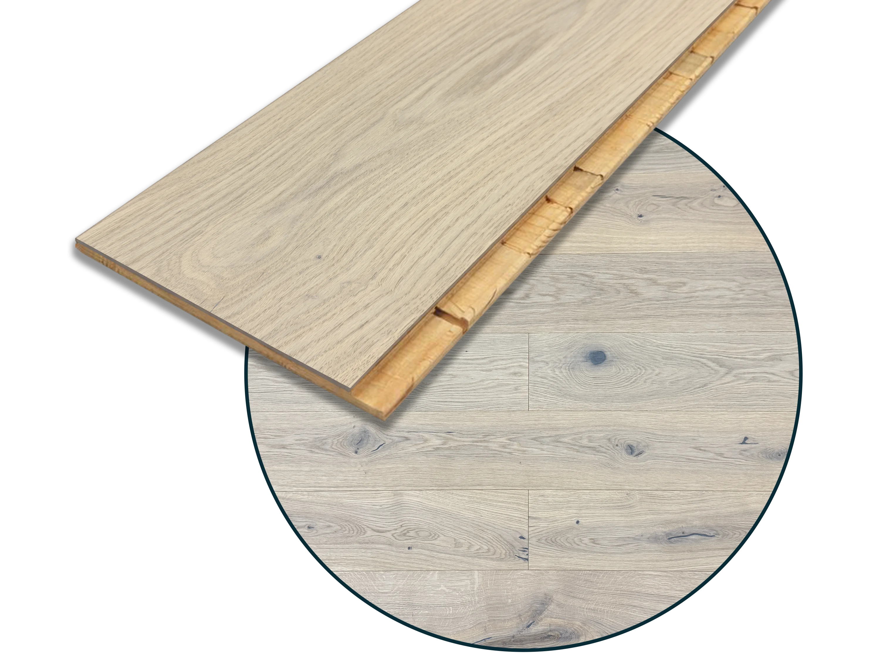 Eiche Rustikal (DE) Parkett Landhausdiele 3 Schicht gebürstet Weiss endgeölt - 5G Klicksystem