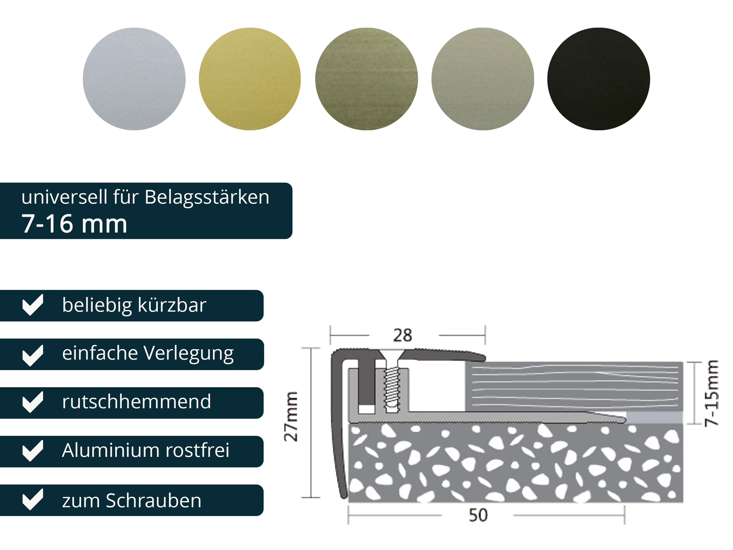ufitec® Treppenkantenprofil - TPL PROFI - für Belagshöhen von 7-16 - Sichtkante: 28 mm, Nase: 27 mm ufitec® Treppenkantenprofil - TPL PROFI - für Belagshöhen von 7-16 - Sichtkante: 28 mm, Nase: 27 mm