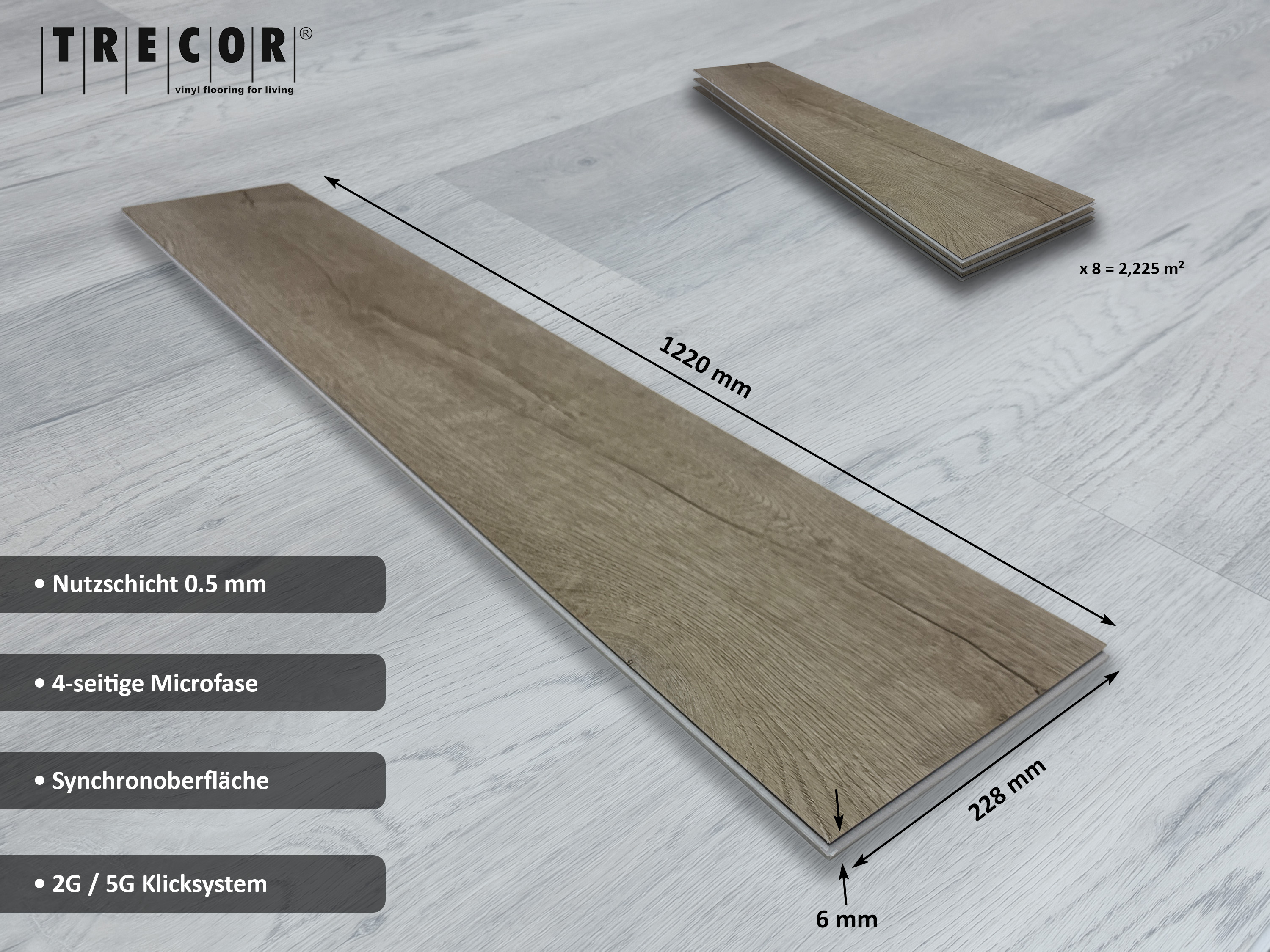TRECOR® SPC / RIGID Klick Vinylboden Prestige Eiche Beige Landhausdiele - 5 mm - mit Synchronoberfläche TRECOR® SPC / RIGID Klick Vinylboden Prestige Eiche Beige Landhausdiele - 5 mm - mit Synchronoberfläche