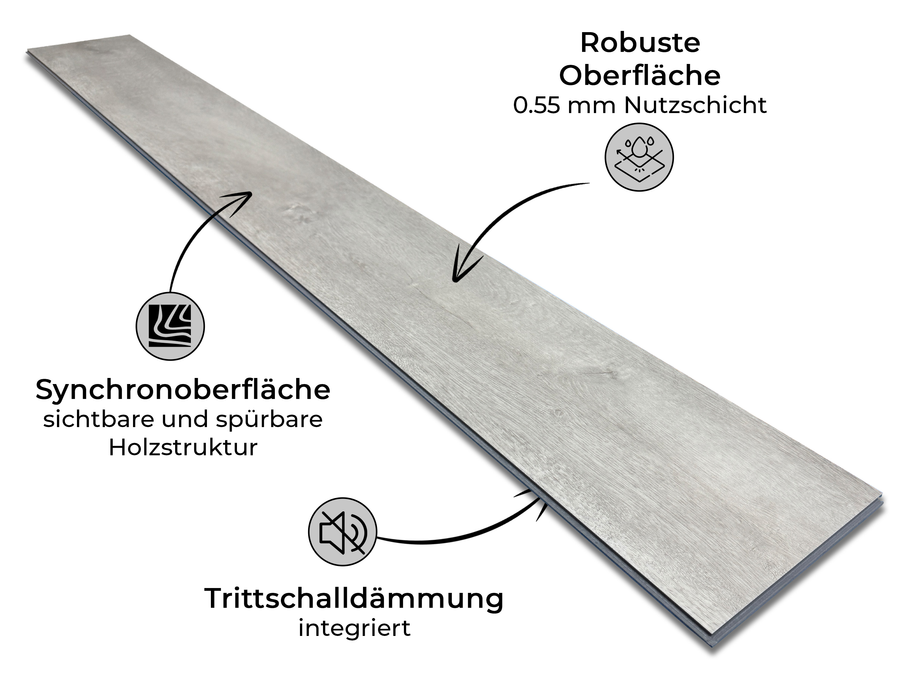 Klick Vinylboden Silent SPC Colossal Light Oak inkl. Kork Trittschalldämmung und Synchronoberfläche 8 mm 