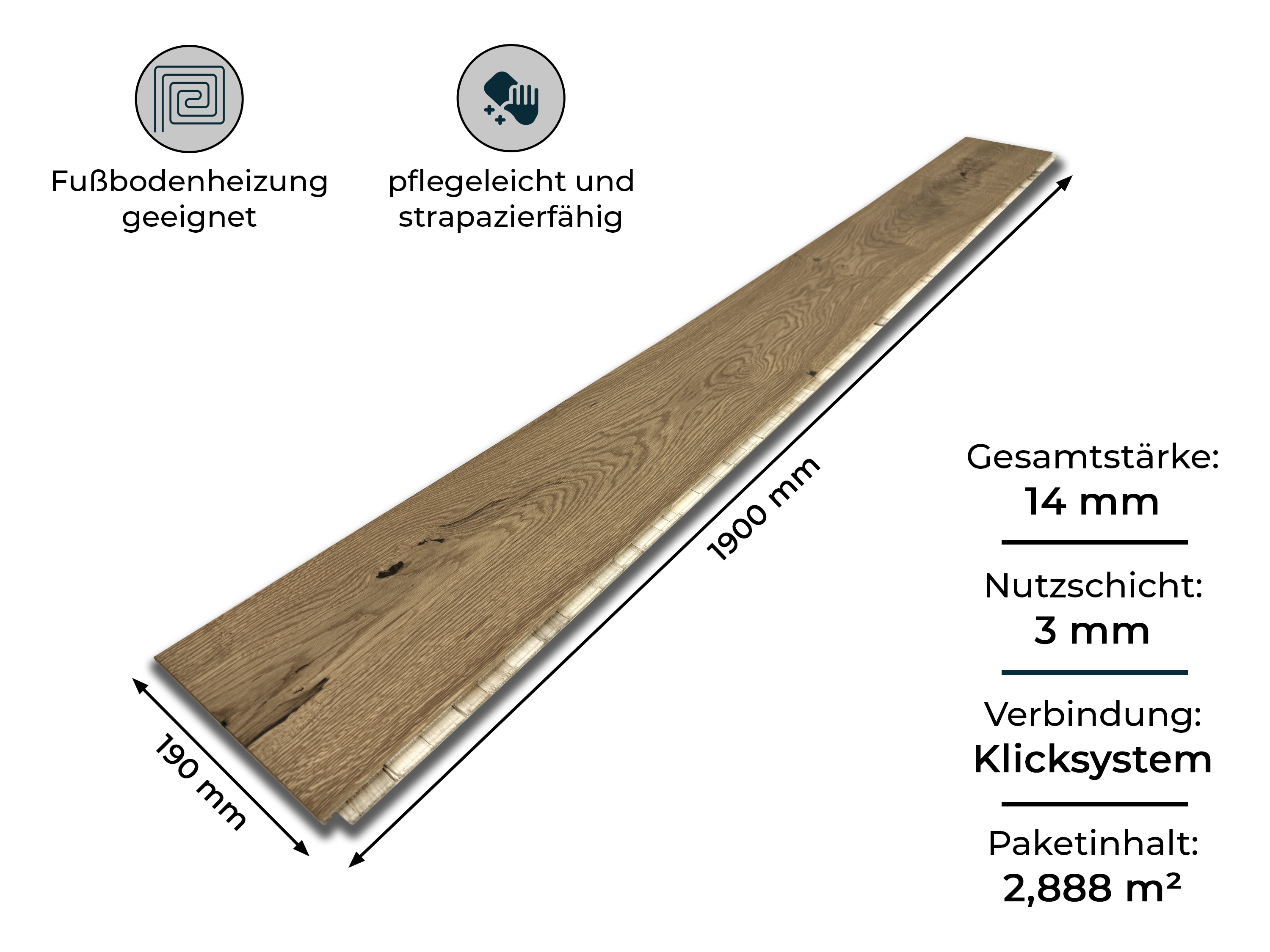 Parkettboden 3-Schicht Landhausdiele Eiche Rustikal Parkett gebürstet RUBIO R333 Champagne endgeölt