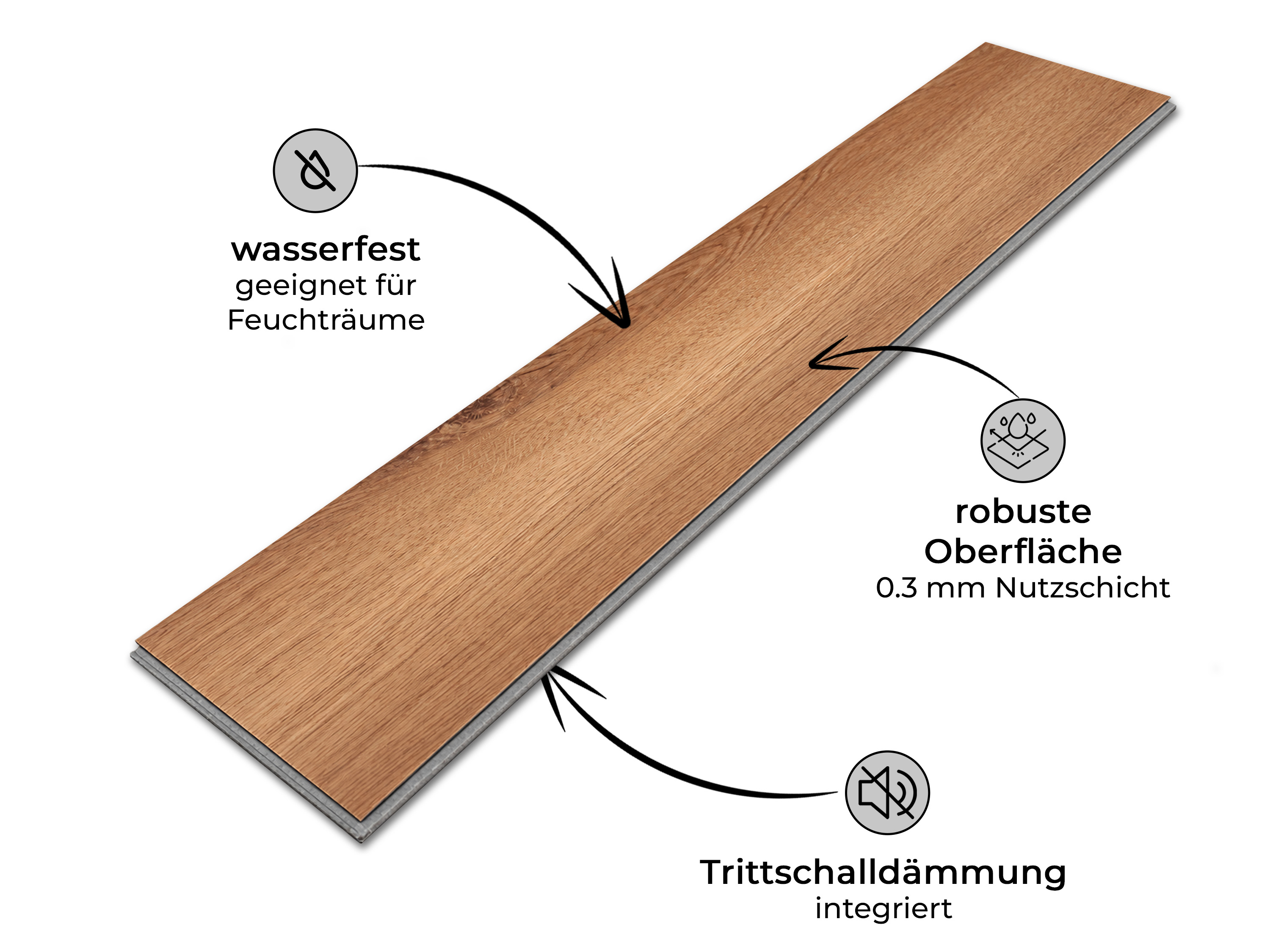 TRECOR® SPC Rigid Fischgrät Vinylboden Eiche Natur – wasserfest, 6,5 mm stark, 0,5 mm Nutzschicht inkl. Trittschalldämmung