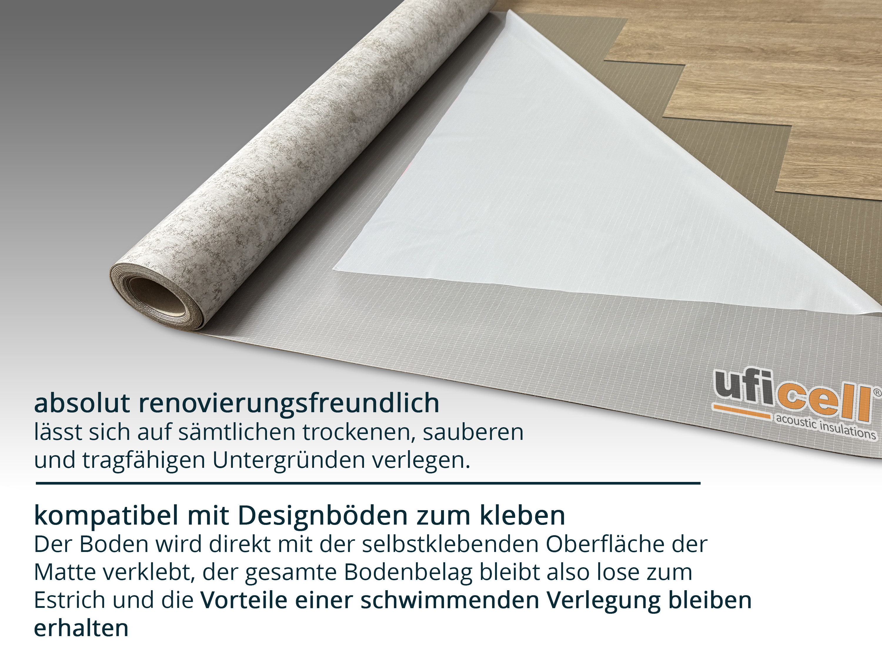 uficell® VINOSTICK® silent premium - selbstklebende Akustikmatte für Dryback Klebevinylböden uficell® VINOSTICK® silent premium - selbstklebende Akustikmatte für Dryback Klebevinylböden
