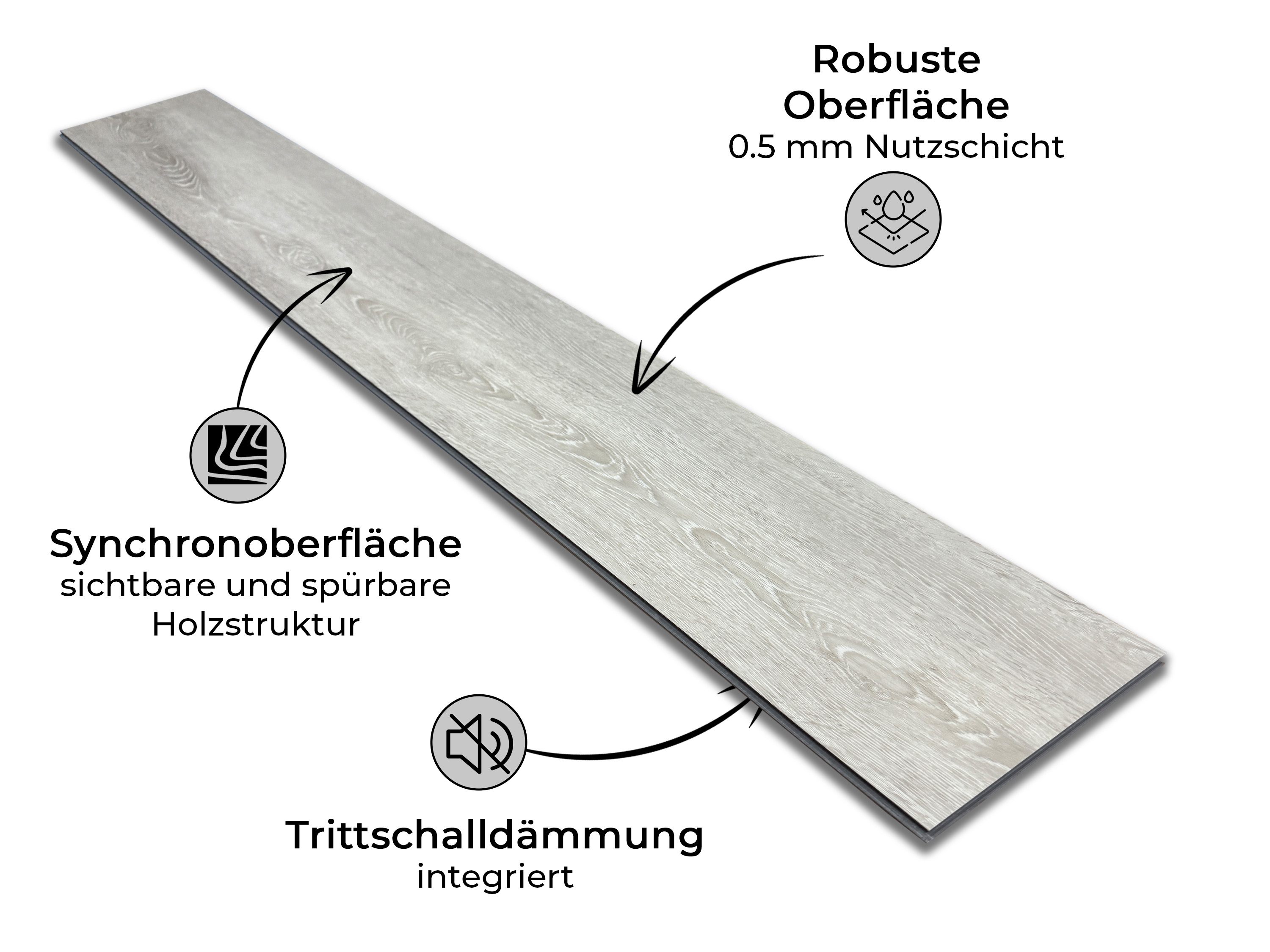 Klick Vinylboden Silent SPC Prodigy Bright Oak inkl. Kork Trittschalldämmung und Synchronoberfläche 8 mm