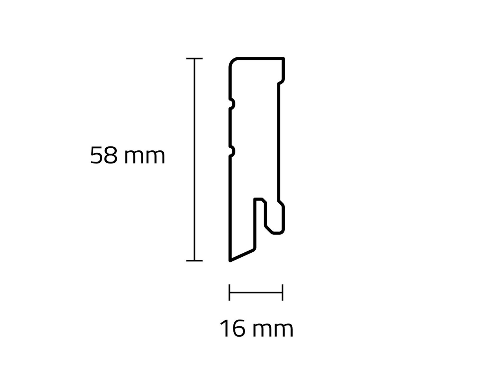 TRECOR® CUBE NEO Sockelleiste, Fußleiste 16 x 58 mm in Weiß RAL 9016 - CLIPSTAR Fräsung TRECOR® CUBE NEO Sockelleiste, Fußleiste 16 x 58 mm in Weiß RAL 9016 - CLIPSTAR Fräsung