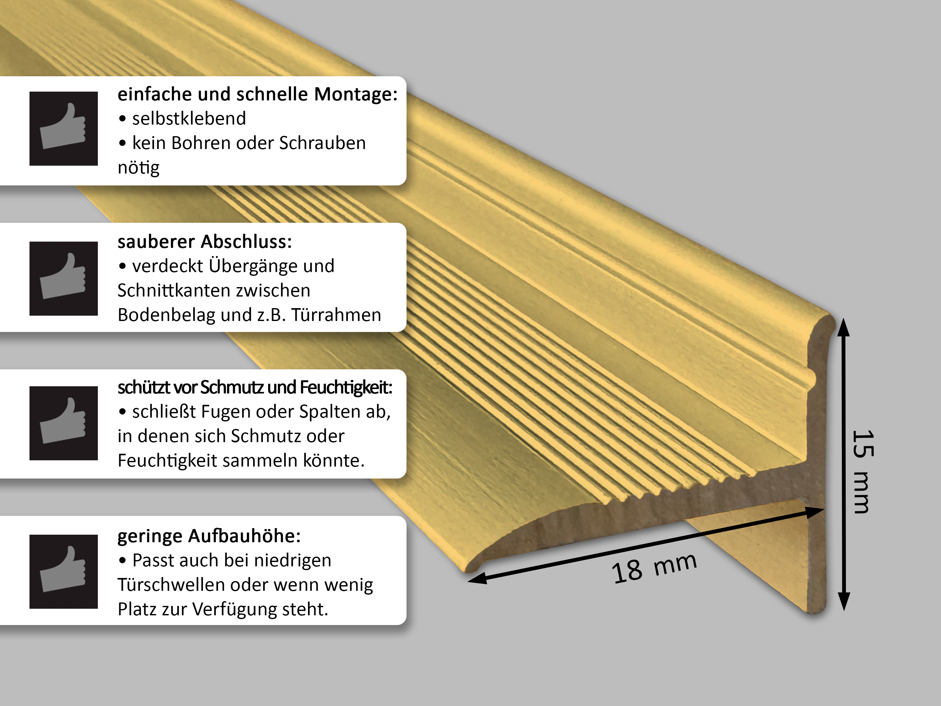 ufitec® Sockelprofil SK für den perfekten Abschluß an Balkon- und Terassentüren, Gold eloxiert ufitec® Sockelprofil SK für den perfekten Abschluß an Balkon- und Terassentüren, Gold eloxiert
