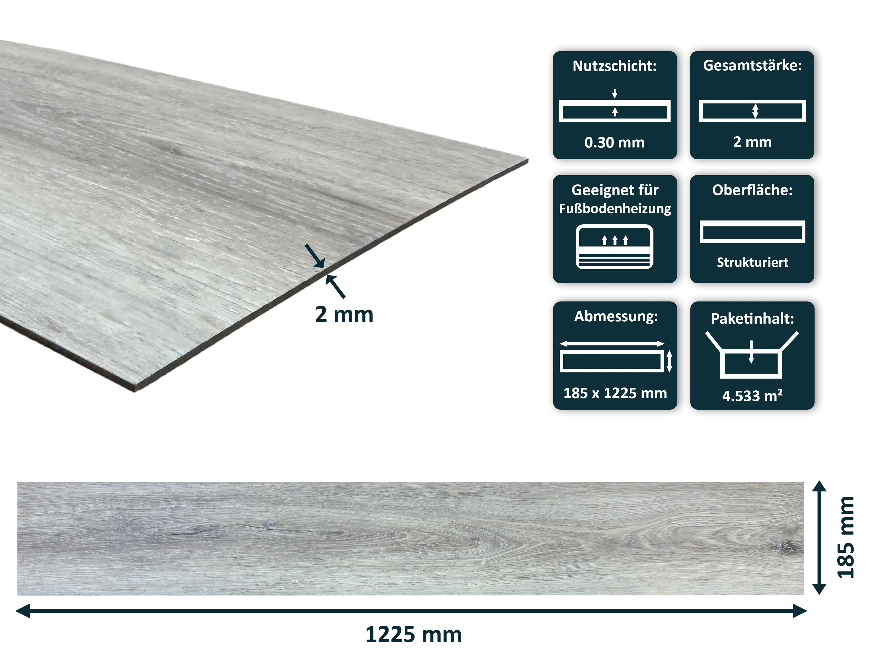 TRECOR® LVT Dryback Klebe Vinylboden Eiche Silver Landhausdiele - 2 mm starker Designboden TRECOR® LVT Dryback Klebe Vinylboden Eiche Silver Landhausdiele - 2 mm starker Designboden