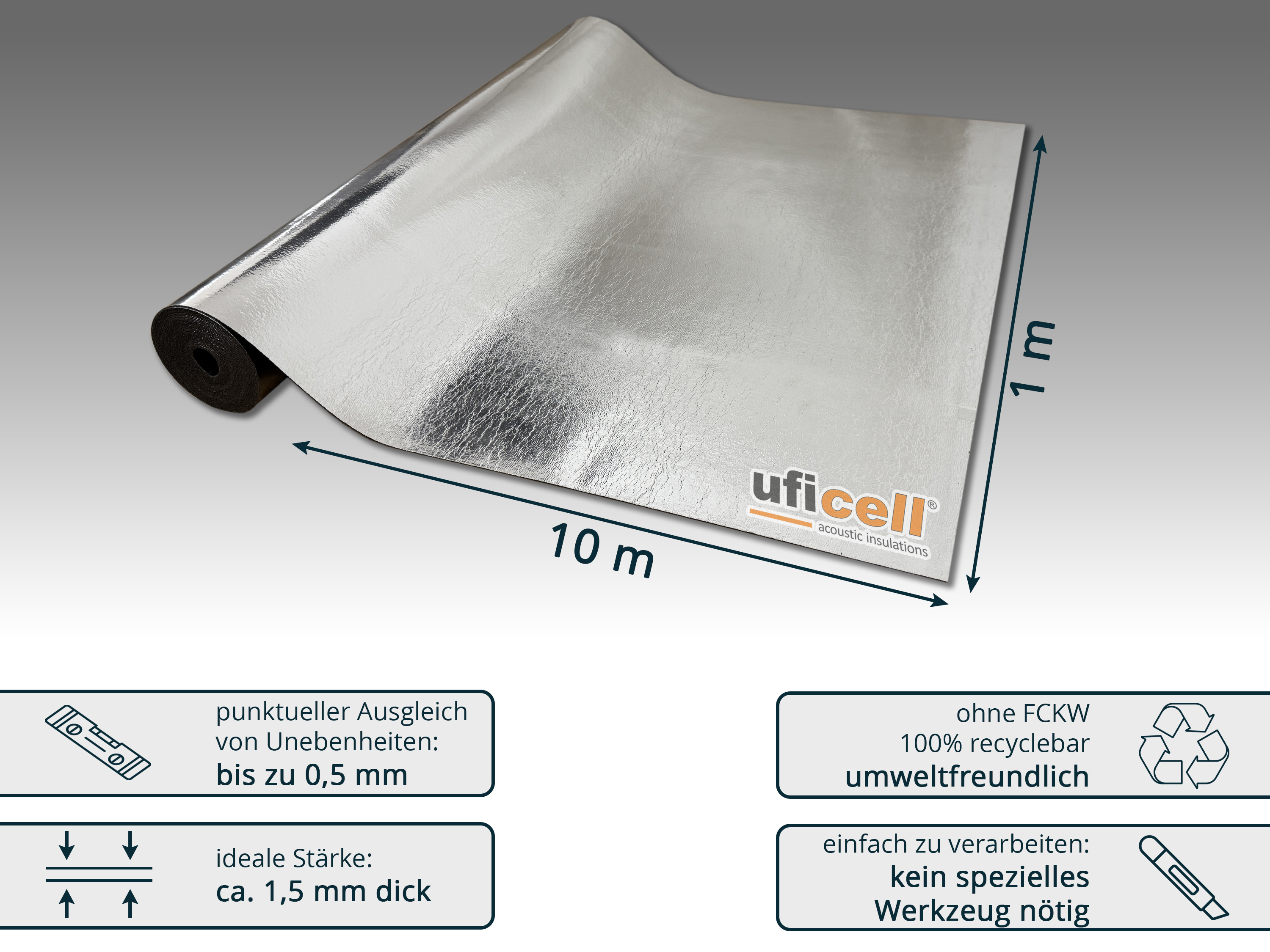 uficell® VINOSOUND RIGID ALU premium Vinylunterlage Trittschalldämmung für Klick Rigid/SPC Vinylboden uficell® VINOSOUND RIGID ALU premium Vinylunterlage Trittschalldämmung für Klick Rigid/SPC Vinylboden