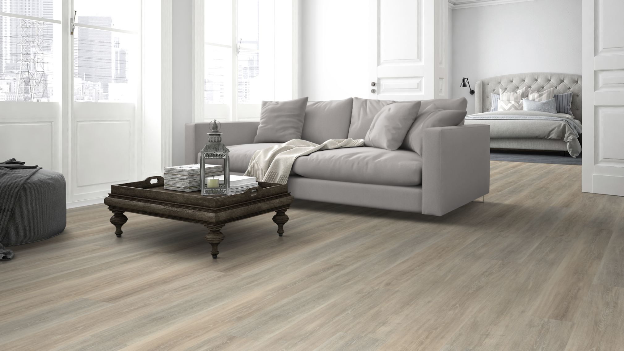 TRECOR® Klick Vinylboden Eiche Premium Silber XXL Landhausdiele 6,5 mm Stark mit integrierter Trittschallunterlage