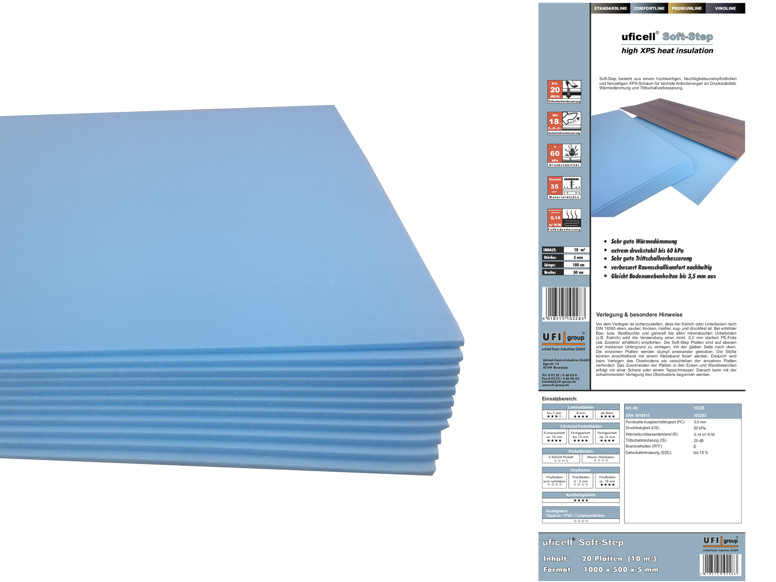 uficell® Soft-Step XPS Trittschalldämmung - 5 mm Stark - bis 20 dB(A) Trittschallverbesserung uficell® Soft-Step XPS Trittschalldämmung - 5 mm Stark - bis 20 dB(A) Trittschallverbesserung