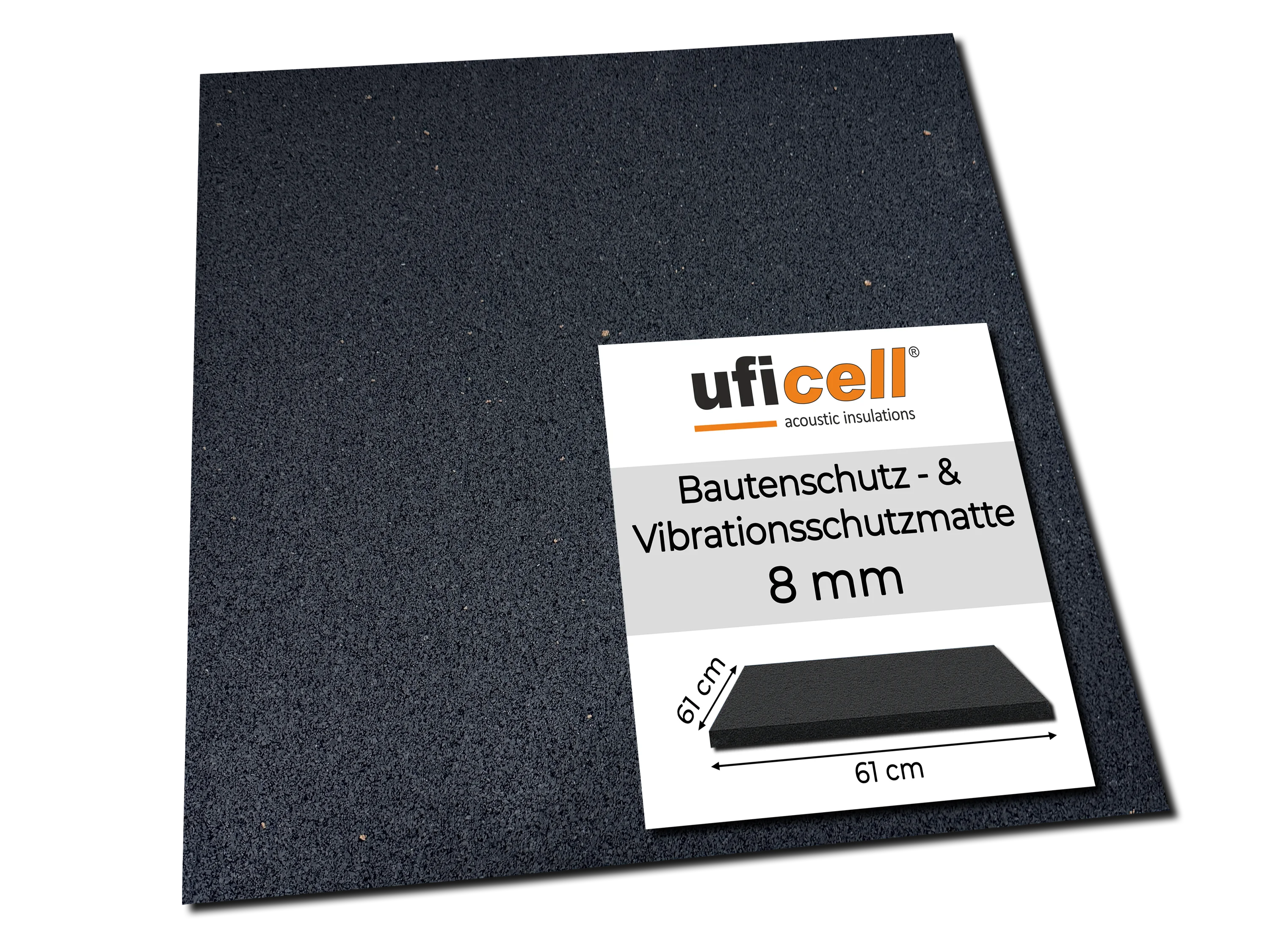 Bautenschutzmatte - Vibrationsschutzmatte -  Schallschutzmatte 61 cm x 61 cm - 8 mm stark