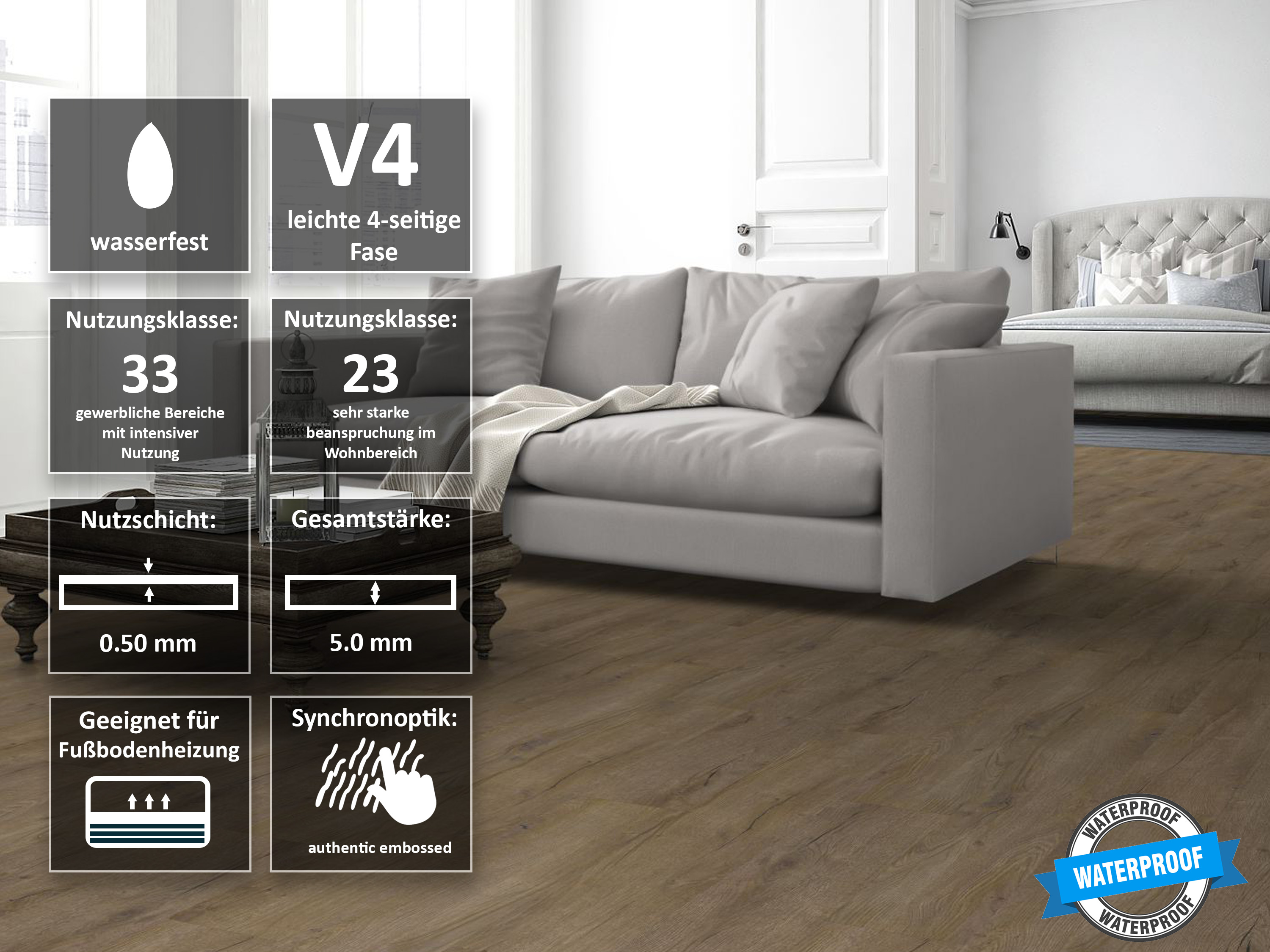 TRECOR® SPC / RIGID Klick Vinylboden Prestige Eiche Dunkel Landhausdiele - 5 mm - mit Synchronoberfläche TRECOR® SPC / RIGID Klick Vinylboden Prestige Eiche Dunkel Landhausdiele - 5 mm - mit Synchronoberfläche