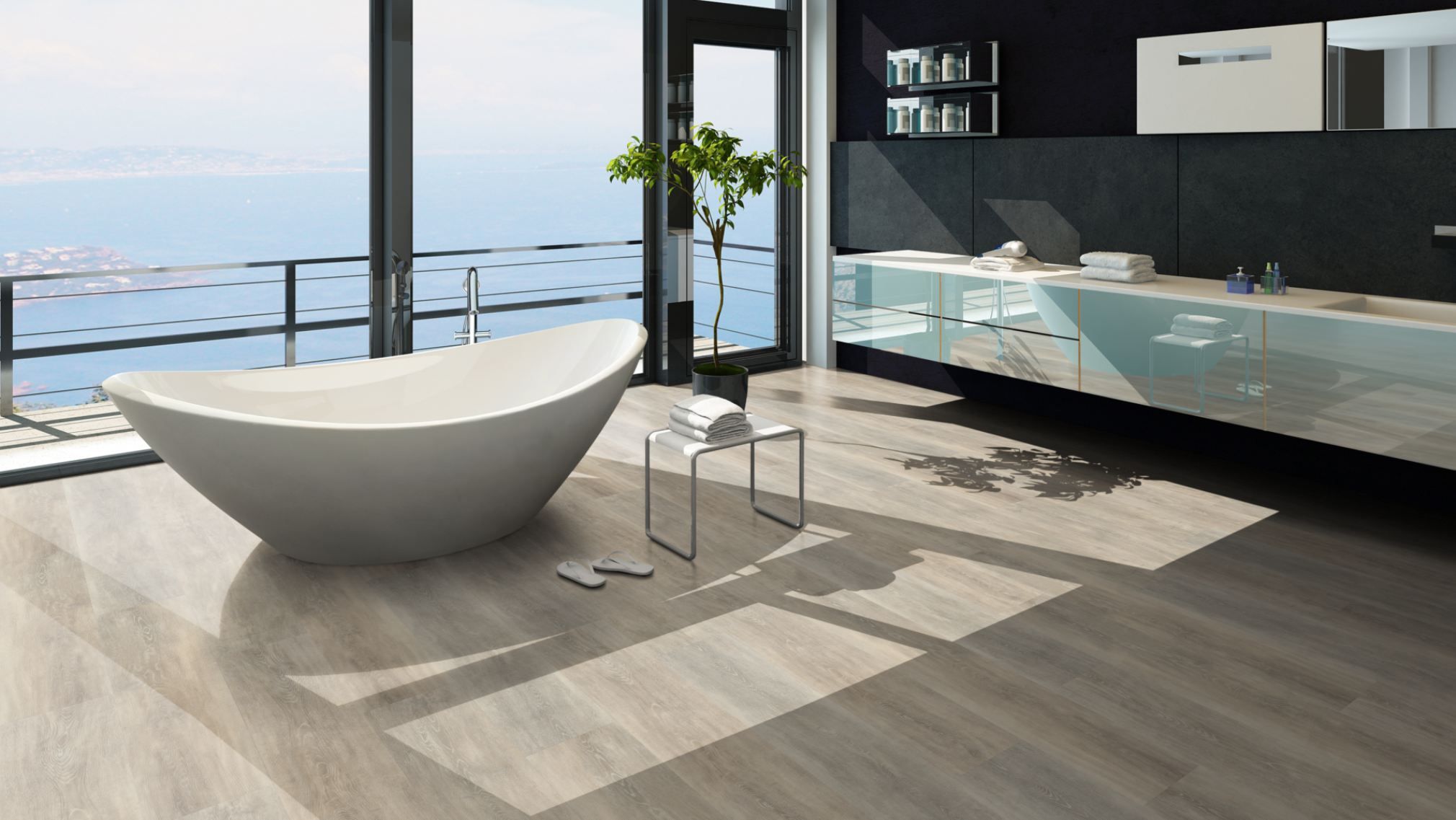 TRECOR® Klick Vinylboden Eiche Premium Silber XXL Landhausdiele 6,5 mm Stark mit integrierter Trittschallunterlage