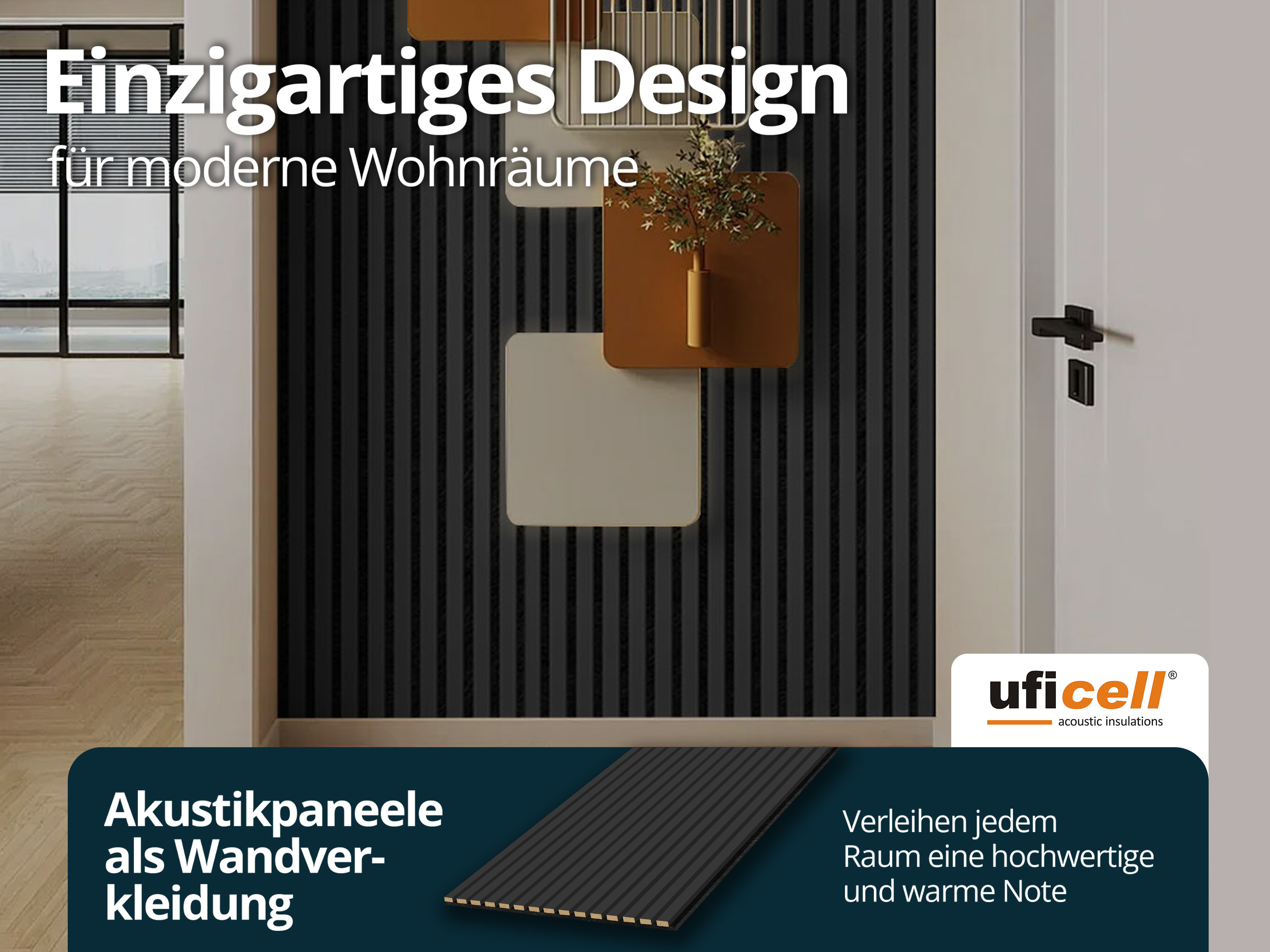 Akustikpaneel Eiche Black 27 mm Filz Schwarz, Oberfläche: Echtholz, mehrere Formate