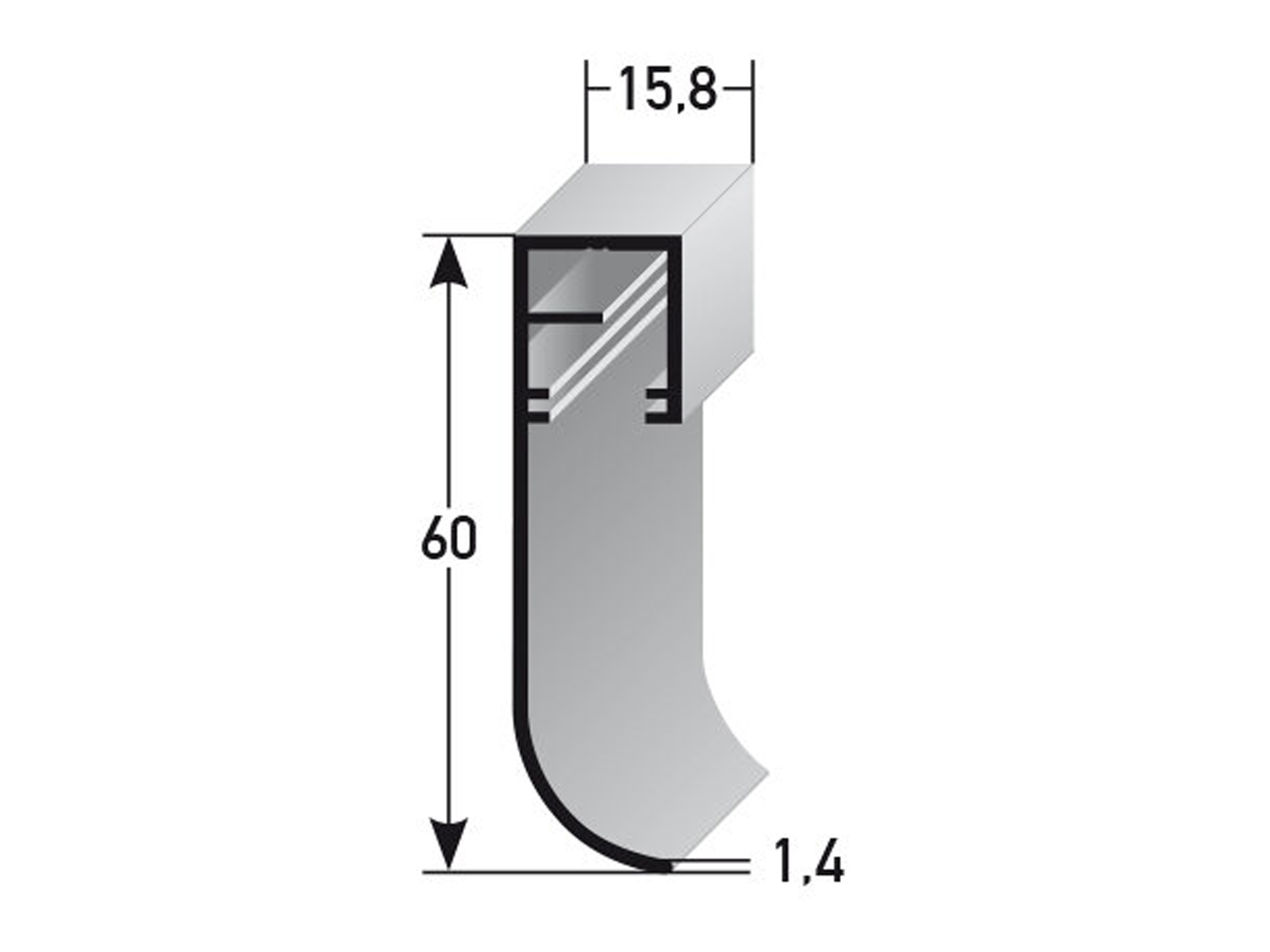 LED- Aluminium Sockelleiste eloxiert 60 mm - Metallsockelleiste für indirekte Beleuchtung