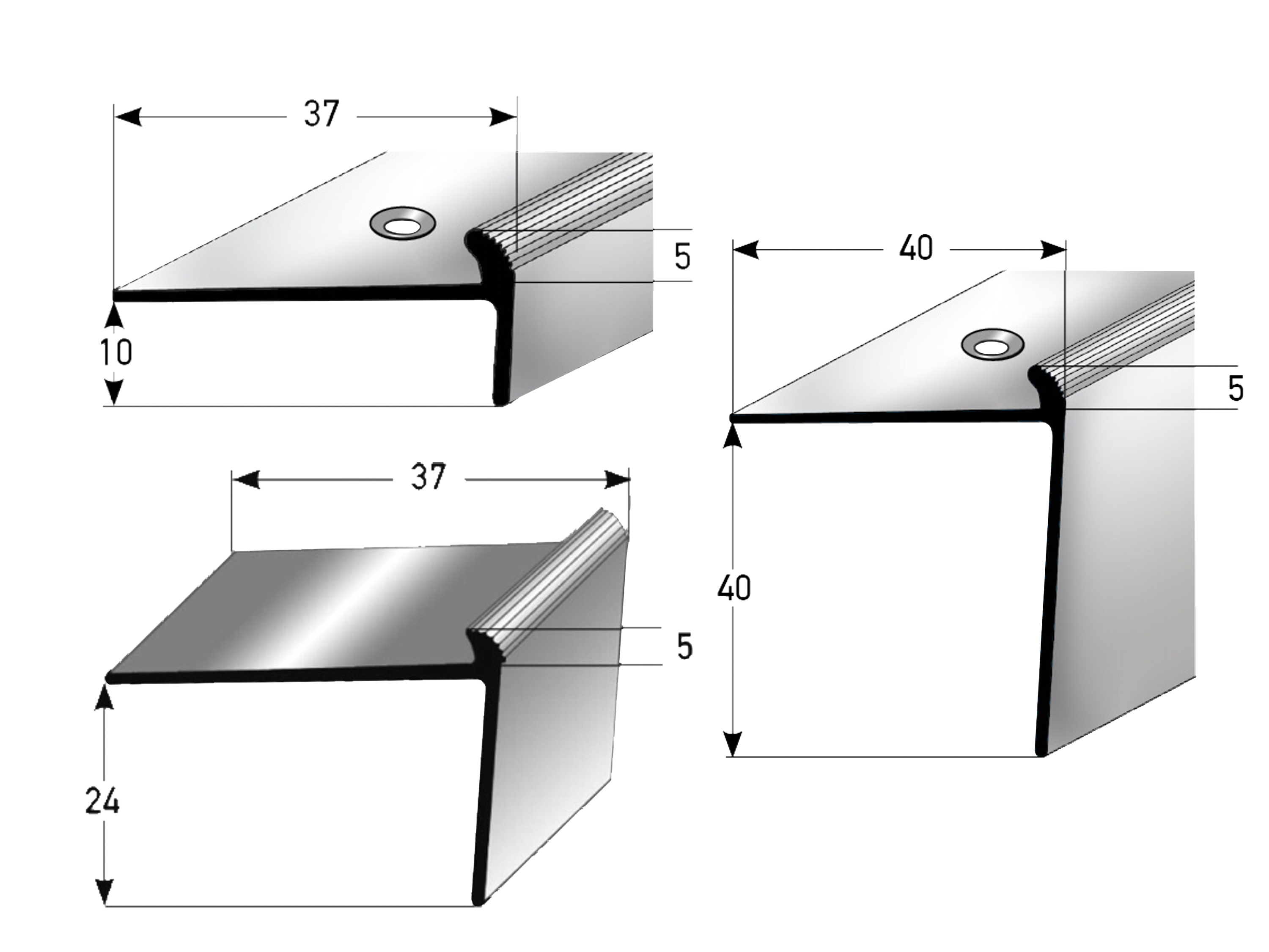 ufitec® Treppenkantenprofil mit Nase für Vinylböden für Belagshöhen von 5 mm - Alu eloxiert ufitec® Treppenkantenprofil mit Nase für Vinylböden für Belagshöhen von 5 mm - Alu eloxiert