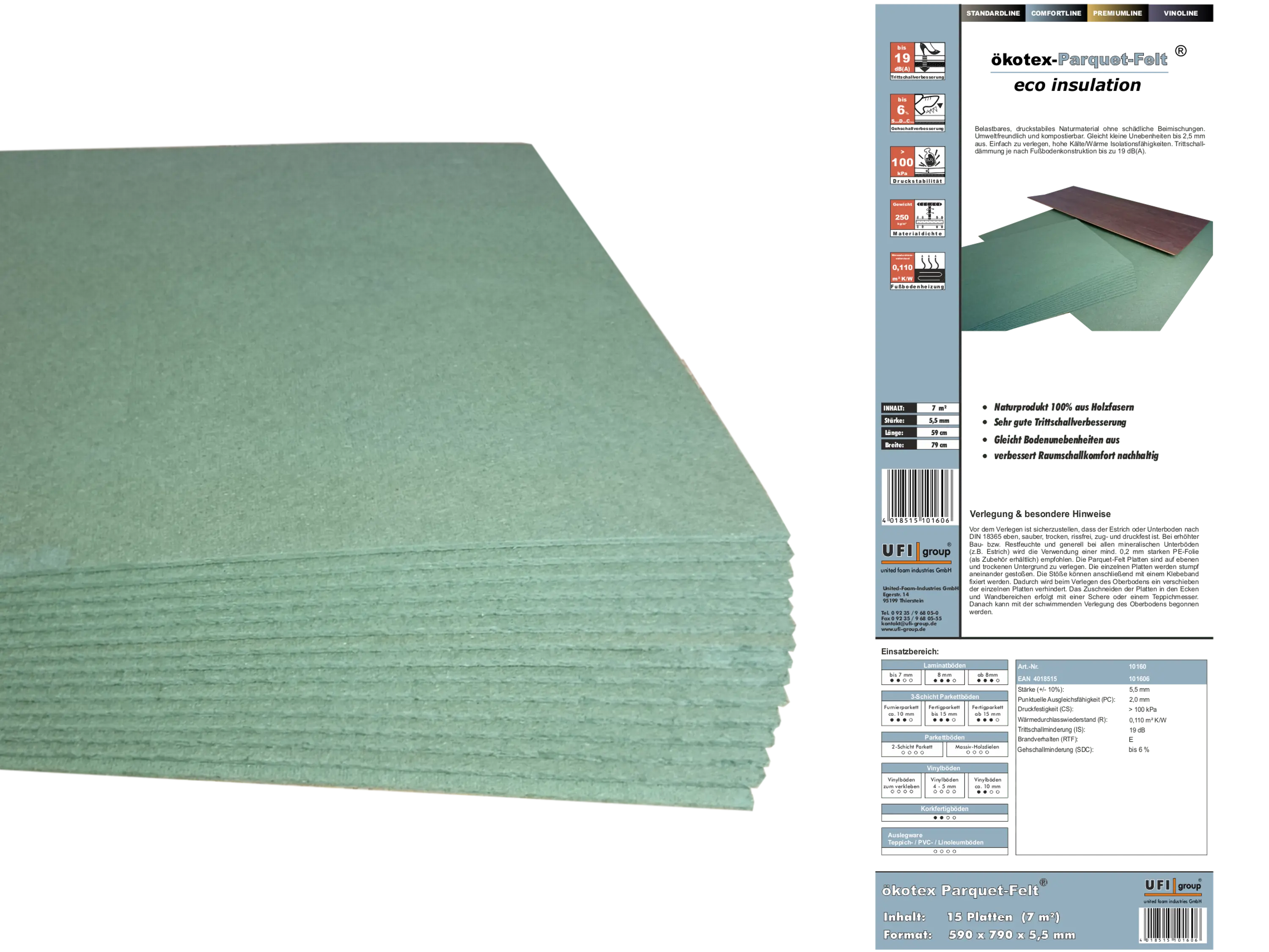 uficell® PARQUET FELT Trittschalldämmung Parkettunterlage aus Holzfaser - Stärke: 5 mm uficell® PARQUET FELT Trittschalldämmung Parkettunterlage aus Holzfaser - Stärke: 5 mm