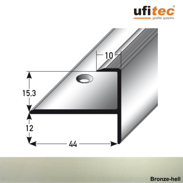 ufitec® Einschubprofil für Belagshöhen bis 15,3 mm mit 12 mm Nase Treppen-/Stufen Abschlussprofi
