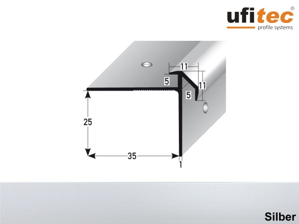 ufitec® Treppenkantenprofil beidseitig für Vinylböden für Belagshöhen von 5 mm - Alu eloxiert