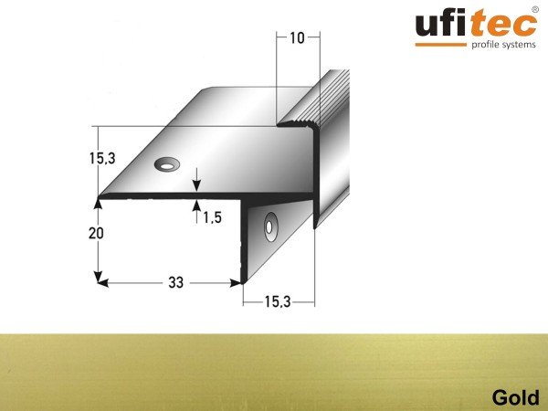 ufitec® Treppenkantenprofil beidseitig für Laminat u. Parkett - Belagshöhen von 15,3 mm-Alu eloxiert