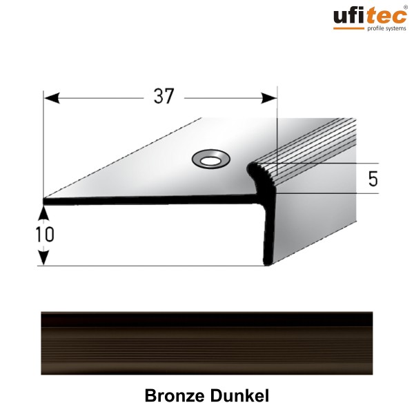 ufitec® Treppenkantenprofil mit Nase für Vinylböden für Belagshöhen von 5 mm - Alu eloxiert