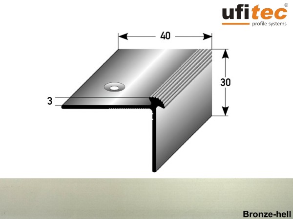 ufitec® Treppenkantenprofil beidseitig für Vinylböden für Belagshöhen von 3 mm - Alu eloxiert