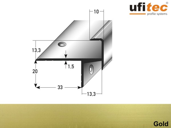 ufitec® Treppenkantenprofil beidseitig für Laminat u. Parkett - Belagshöhen von 13,3 mm-Alu eloxiert