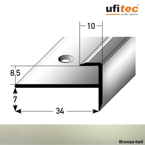 ufitec® Einschubprofil für Belagshöhen bis 8,5 mm | 7 mm Nase Treppen-/Stufen Abschlussprofil