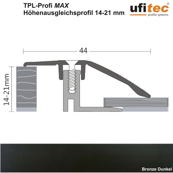 ufitec® TPL Profi max Höhenausgleichsprofil / Niveauausgleichsprofil - für Belagshöhen von 14-21 mm