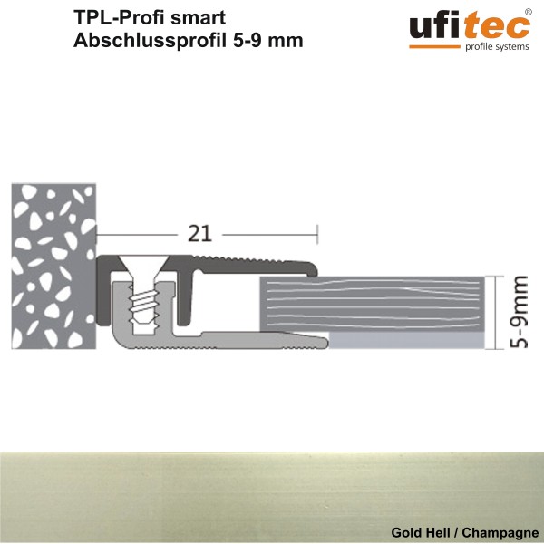 ufitec® TPL Profi smart Abschlussprofil für Vinyl- u. Laminatböden mit Belagshöhen von 5-9 mm