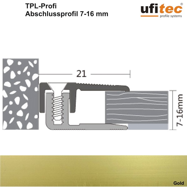 Abschlussprofil ufitec® TPL-PROFI Laminat- und Parkettprofil für Belagshöhen von 7-16 mm