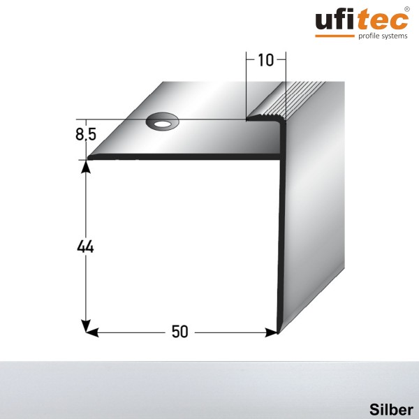ufitec® Einschubprofil für Belagshöhe bis 8,5 mm | 44 mm Nase Treppen-/Stufen Abschlussprofil