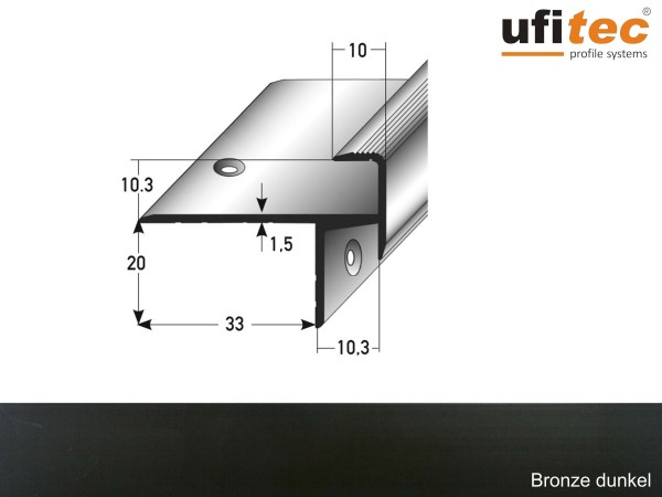 ufitec® Treppenkantenprofil beidseitig für Laminat u. Parkett - Belagshöhen von 10,3 mm-Alu eloxiert
