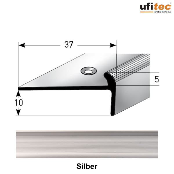 ufitec® Treppenkantenprofil mit Nase für Vinylböden für Belagshöhen von 5 mm - Alu eloxiert