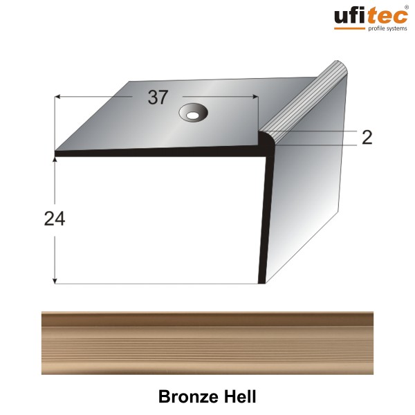 ufitec® Treppenkantenprofil mit Nase für Vinylböden für Belagshöhen von 2 mm - Alu eloxiert