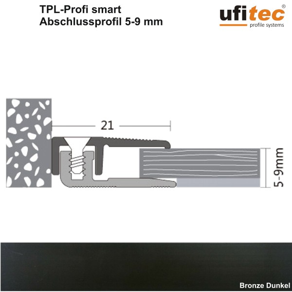 ufitec® TPL Profi smart Abschlussprofil für Vinyl- u. Laminatböden mit Belagshöhen von 5-9 mm