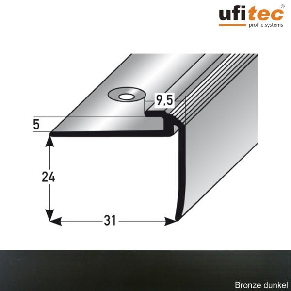 ufitec® Einschubprofil für Belagshöhen bis 5 mm | 24 mm Nase Treppen-/Stufen Abschlussprofil