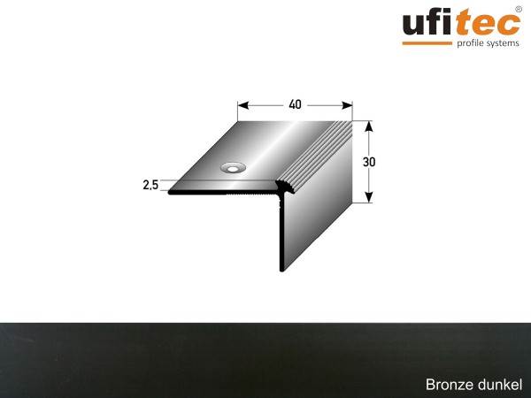 ufitec® Treppenkantenprofil beidseitig für Vinylböden für Belagshöhen von 2,5 mm - Alu eloxiert