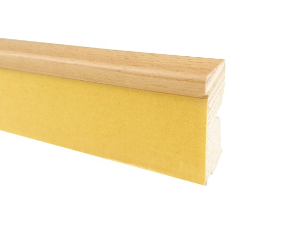 Buche Holz Sockelleiste mit Ausfräsung für Kork- und Designböden, Format: 18 x 50 x 2700 mm