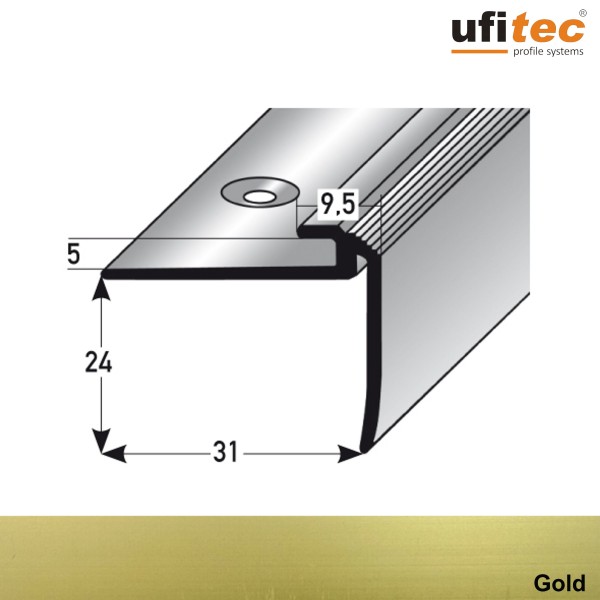ufitec® Einschubprofil für Belagshöhen bis 5 mm | 24 mm Nase Treppen-/Stufen Abschlussprofil