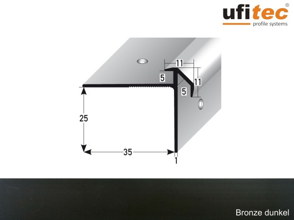 ufitec® Treppenkantenprofil beidseitig für Vinylböden für Belagshöhen von 5 mm - Alu eloxiert